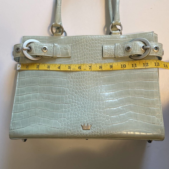 Elaine Turner Croc Embossed Satchel Womens Mint Green Leather Handbag Purse - Picture 10 of 13